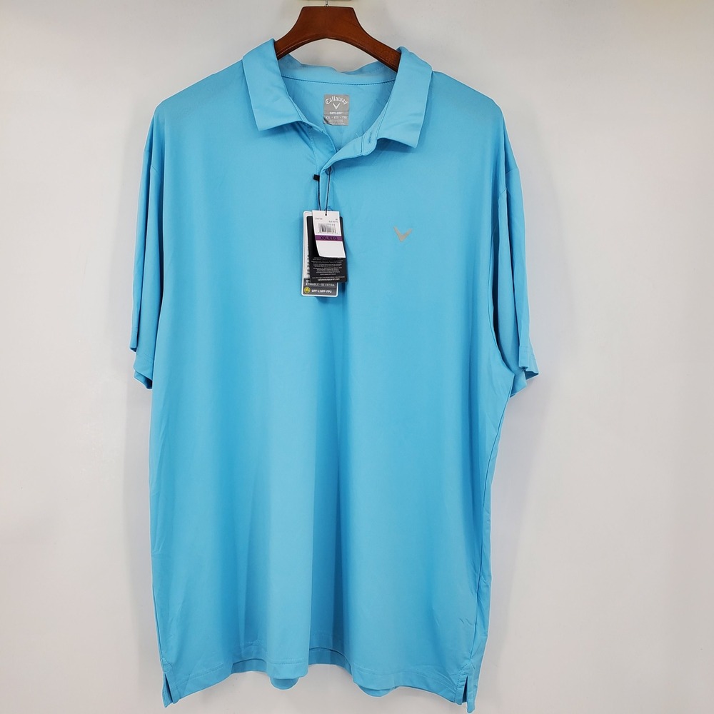 Callaway Mens Opti-Dri Golf Polo Shirt Blue XXL Stretch UPF 50 Performance Prep